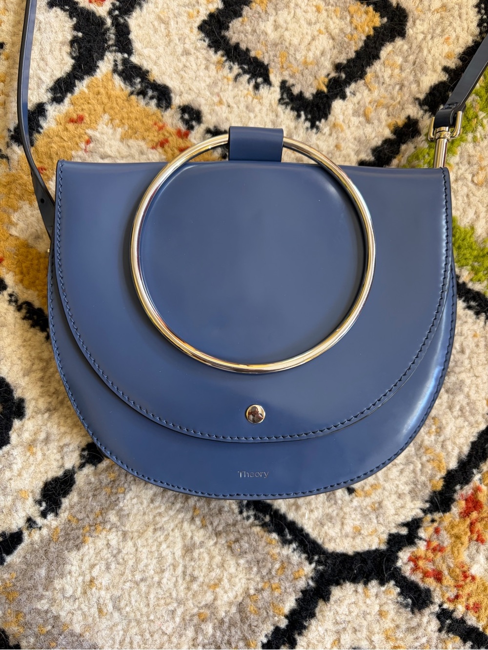 Theory Periwinkle Leather Crossbody with Gold Ring Handle
